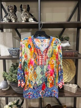 John Mark small Vibrant Multi-Color Printed Women’s Tunic Top
